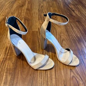 PrettyLittleThing Tan Ankle Strap Heels